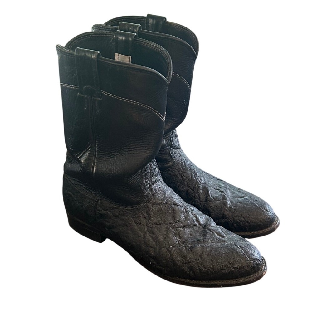 Vintage Larry Mahan Elephant Skin Western Boots Mens 9D Exotic Leather Cowboy